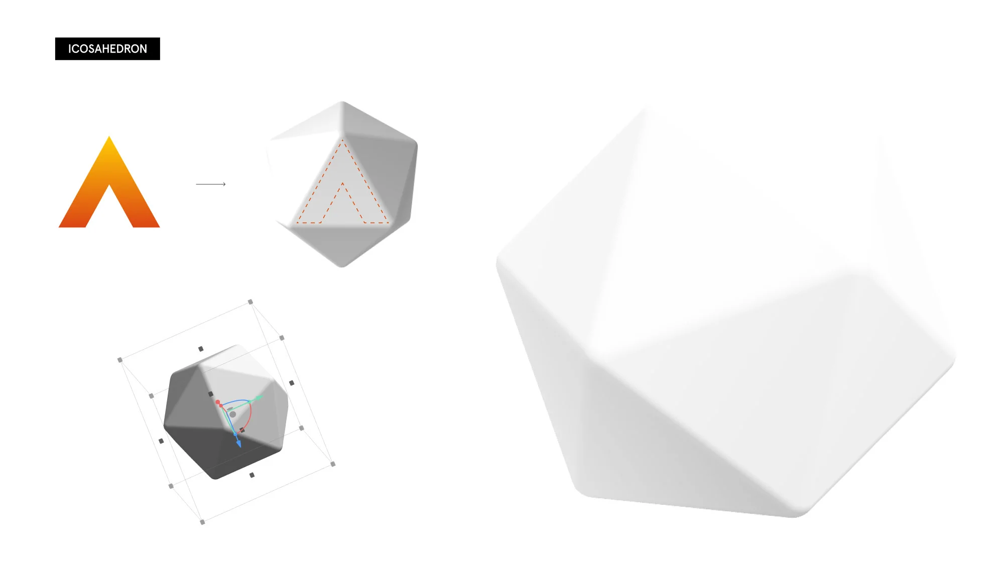 Advanced — Case Study - Brand geometry in digital space: Custom 3D icosahedron derived from the corporate logomark to serve as an ambient visual anchor.
