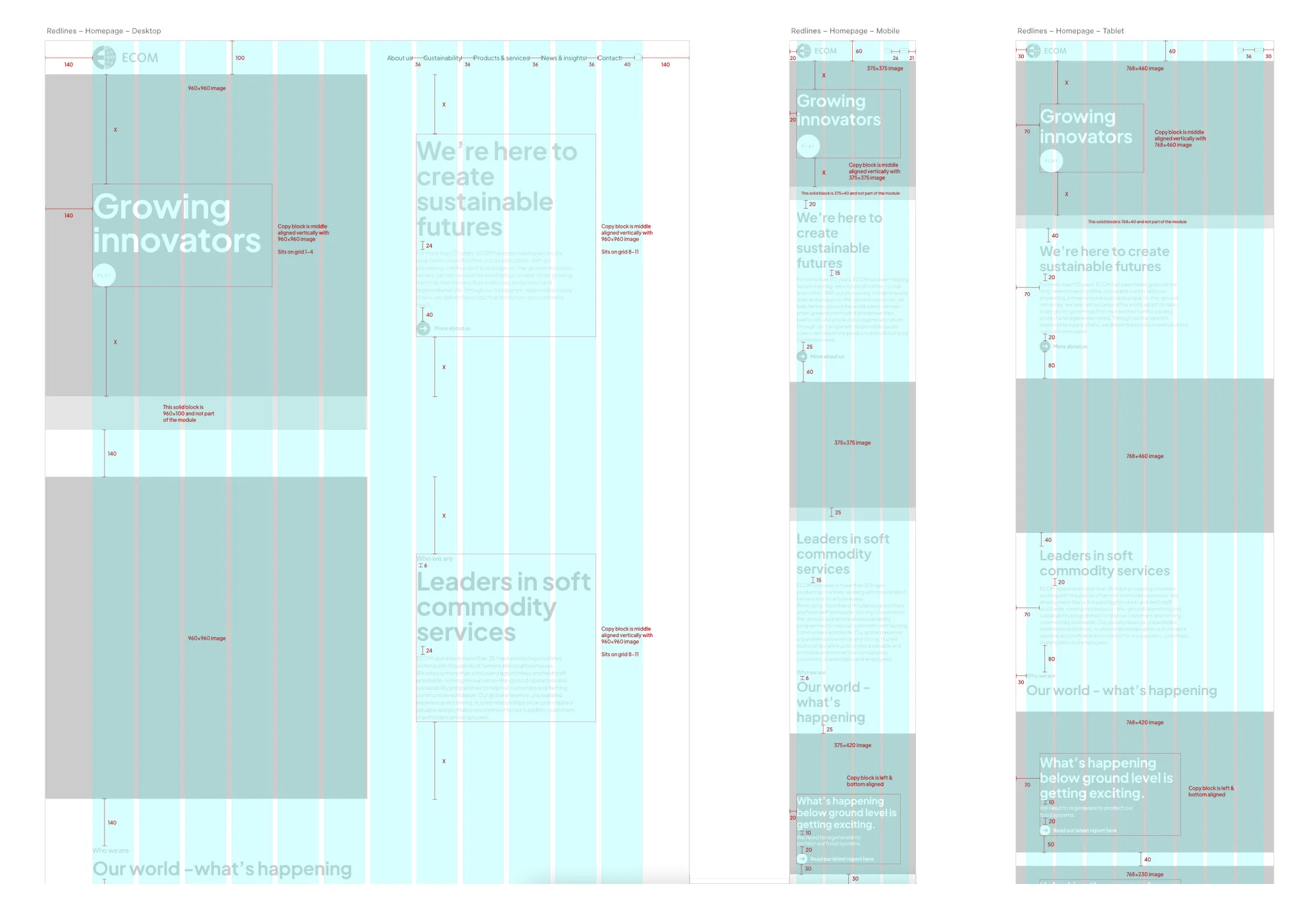 ECOM — Case Study - Engineering handoff specifications: Exhaustive redline documentation defining layout margins, grid coordinates, and pixel-precise styling rules.